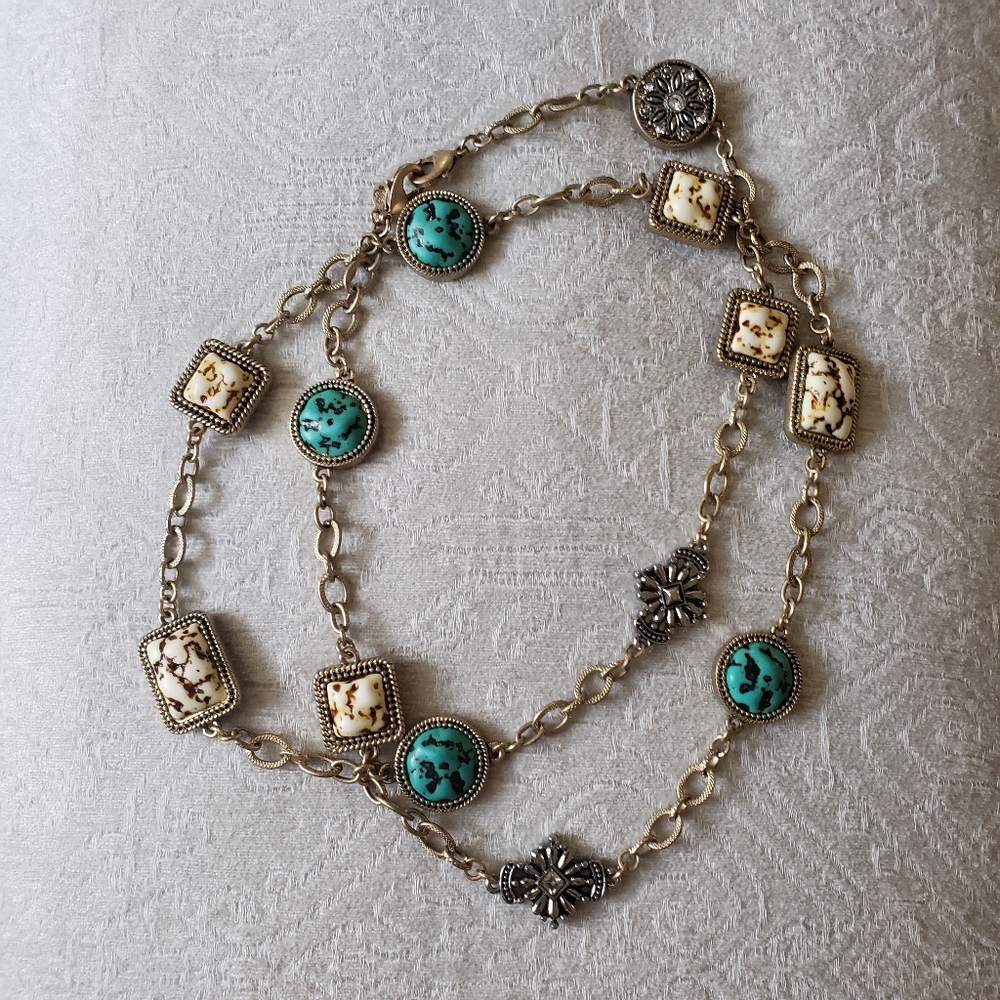 Reversible necklace - Blue drusy and terquoise